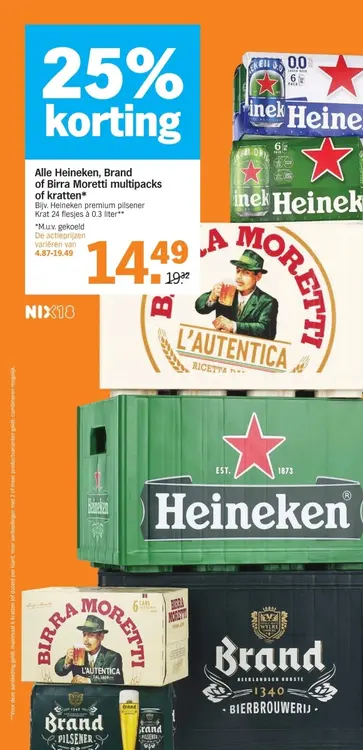 Aanbieding: Heineken, Brand of Birra Moretti multipacks of kratten