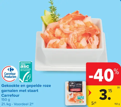 Promotie: Gekookte en gepelde roze garnalen met staart