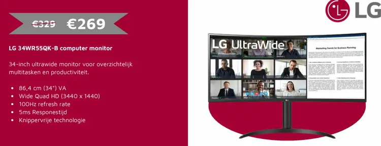 Aanbieding: LG 34WR55QK-B computer monitor
