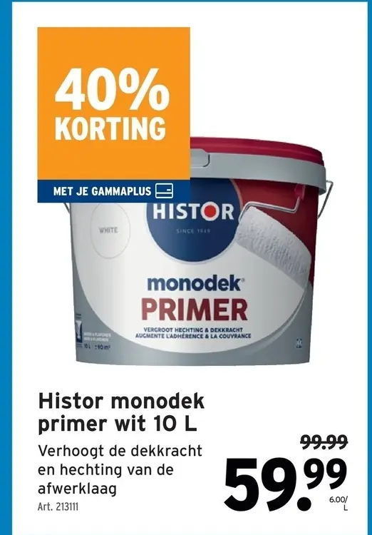 Promotie: Histor monodek primer wit 10 L