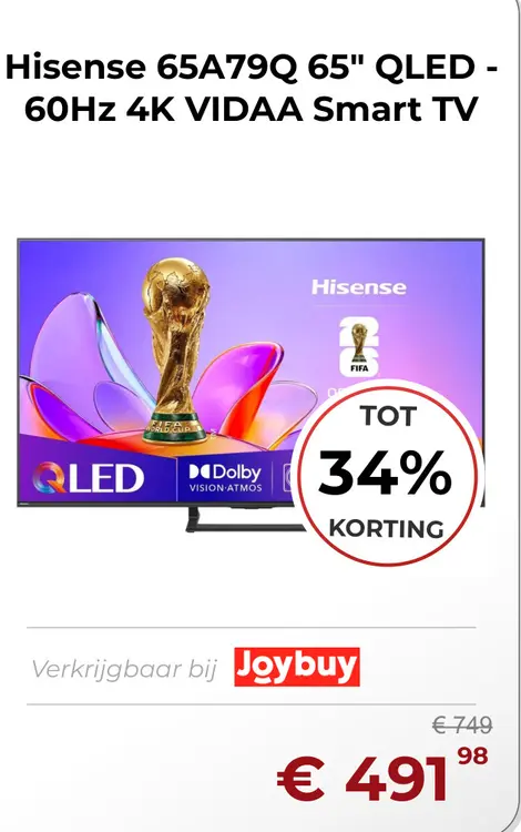 Aanbieding: Hisense 65A79Q 65" QLED - 60Hz 4K VIDAA Smart