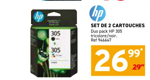 Offre: SET DE 2 CARTOUCHES Duo pack HP 305 tricolore