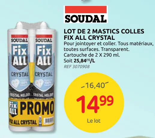 Promotie: Lot de 2 mastics colles fix all crystal