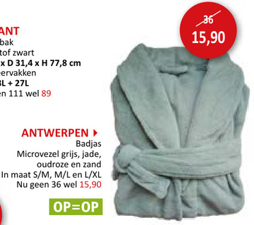 Aanbieding: Badjas Antwerpen S/M microvezel jade