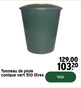 Offre: Tonneau de pluie conique vert 510 litres