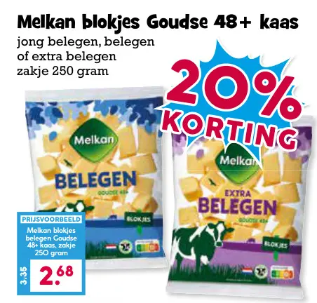 Aanbieding: blokjes Goudse 48+ kaas