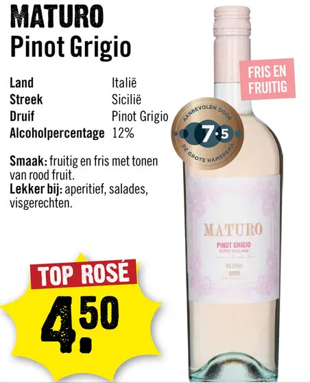 Aanbieding: Maturo Pinot Grigio Blush Rose 75 cl