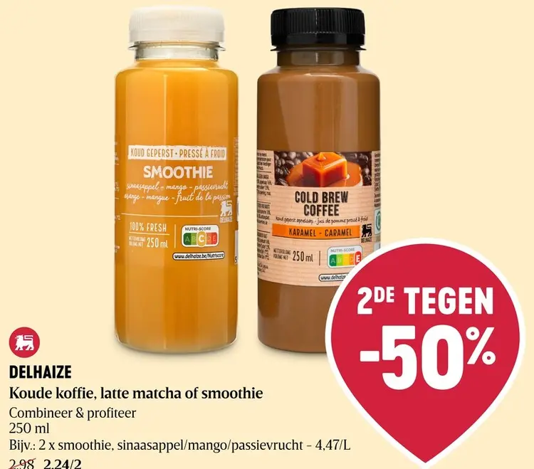 Promotie: Delhaize Koude koffie, latte matcha of smoothie