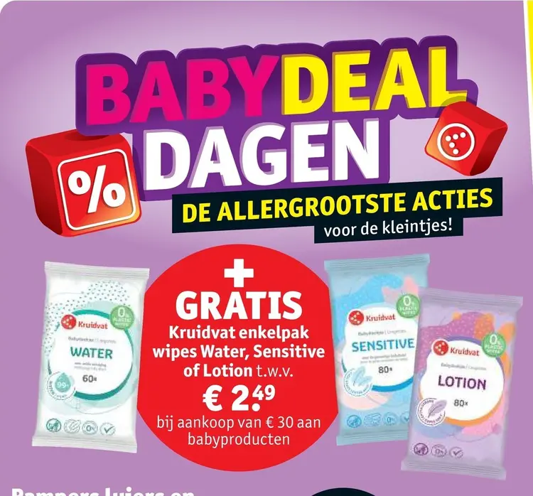 Aanbieding: Diverse baby doekjes gratis bij aankoop babyproducten