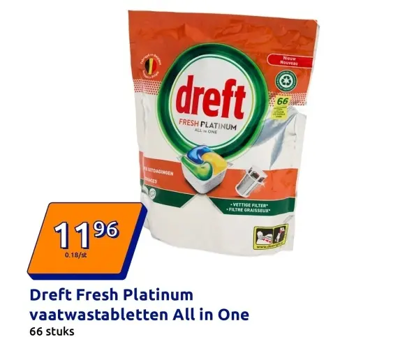 Promotie: Dreft Fresh Platinum vaatwastabletten All in One
