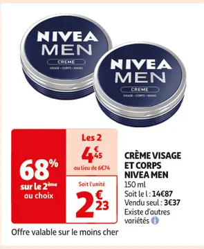 Offre: CRÈME VISAGE ET CORPS NIVEA MEN