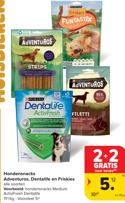 Promotie: Hondensnacks Adventuros, Dentalife en Friskies