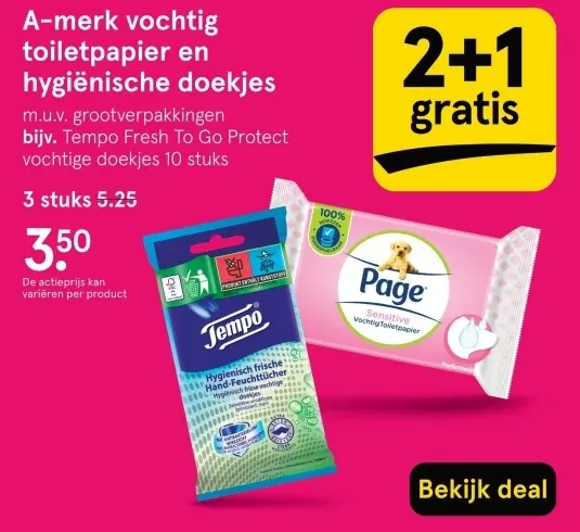 Aanbieding: A-merk vochtig toiletpapier en hygiënische doekjes
