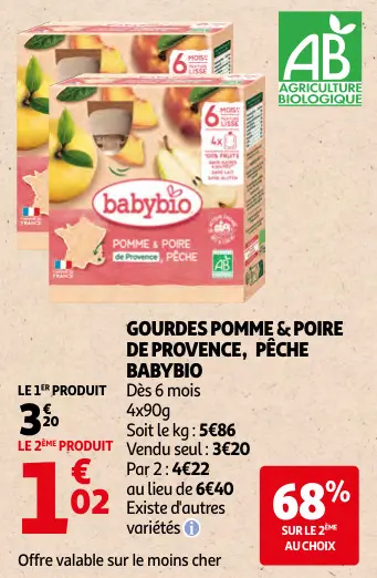 Offre: Gourdes pomme & poire de provence, pêche