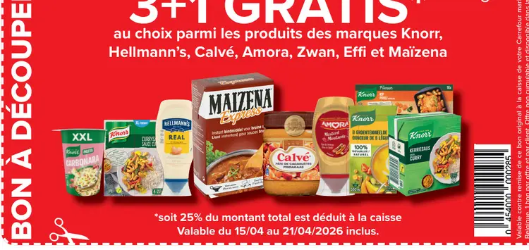 Offre: 3+1 GRATIS (25% off) on Knorr, Hellmann's, Ca