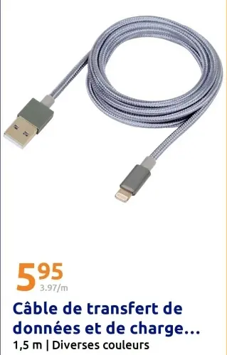 Offre: Câble de transfert de données et de charge...