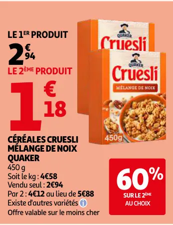 Offre: Céréales cruesli mélange de noix