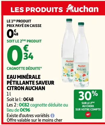 Offre: Eau minérale pétillante saveur citron
