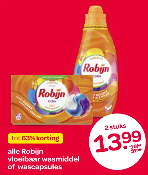 Aanbieding: Robijn vloeibaar wasmiddel of wascapsules