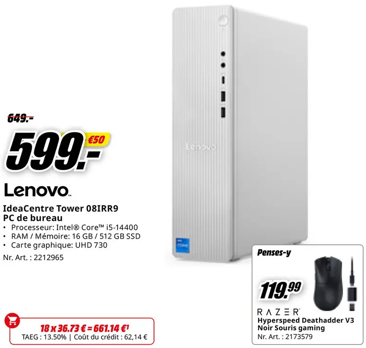 Offre: IdeaCentre Tower 08IRR9 PC de bureau