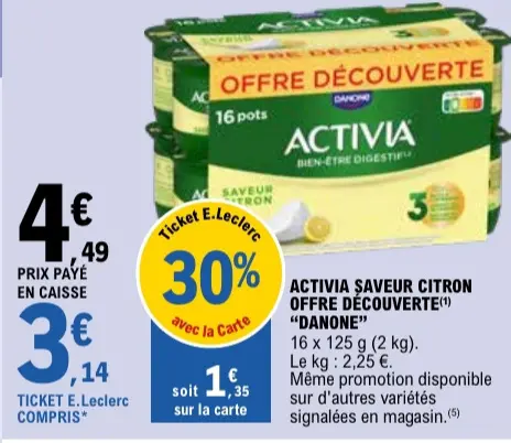 Offre: Activia saveur citron