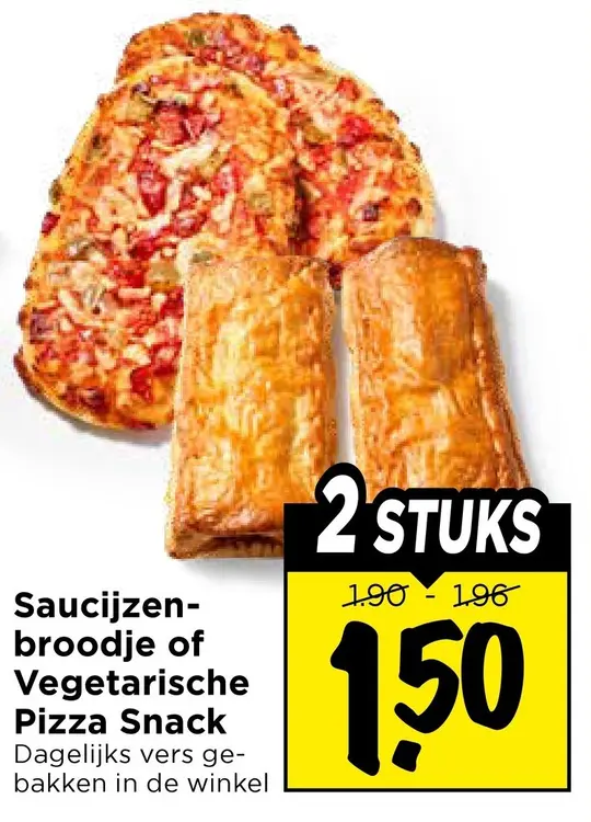 Aanbieding: Saucijzenbroodje of Vegetarische Pizza Snack