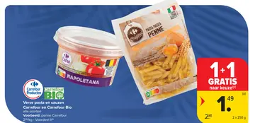 Aanbieding: Verse pasta en sauzen Carrefour en Carrefour Bio 