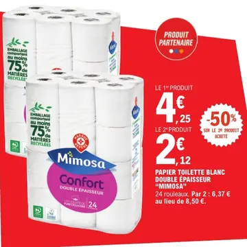 Offre: Papier toilette blanc double épaisseur
