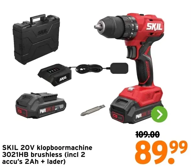 Aanbieding: Klopboormachine 3021HB brushless 20V (incl 2 accu's 2Ah + lader)