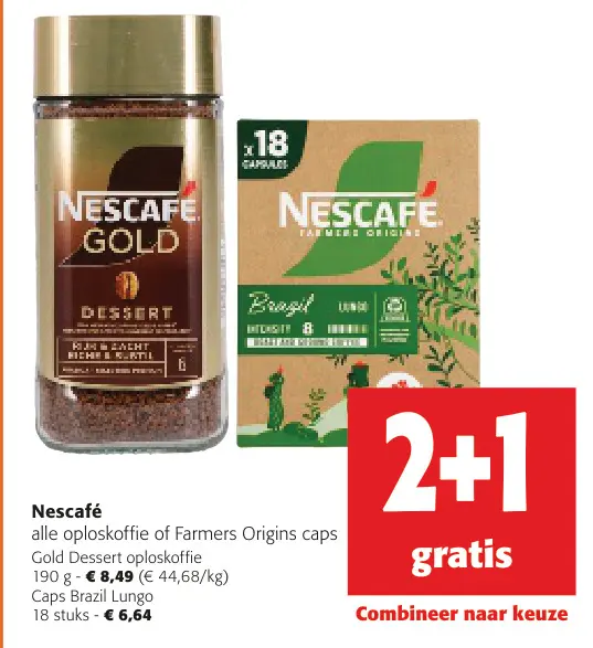 Promotie: Nescafé alle oploskoffie of Farmers Origins