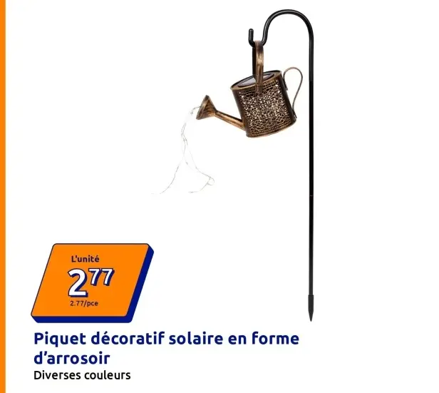 Offre: Piquet décoratif solaire en forme d'arrosoir