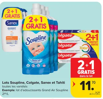 Offre: Lots Soupline, Colgate, Sanex et Tahiti