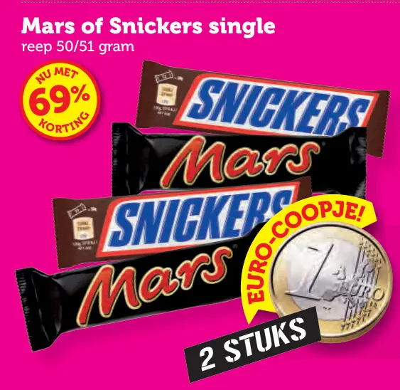 Aanbieding: Mars of Snickers single