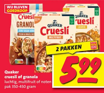 Aanbieding: Quaker cruesli of granola