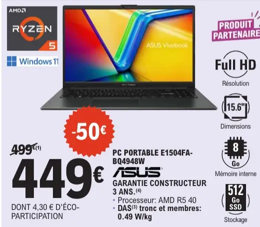 Offre: Pc portable e1504fa-bq4948w