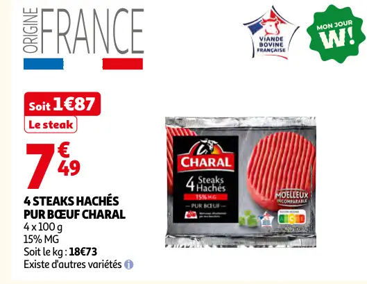 Offre: 4 steaks hachés pur bœuf