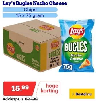 Aanbieding: Lay's Bugles Nacho Cheese - Chips - 15 x 75 gram