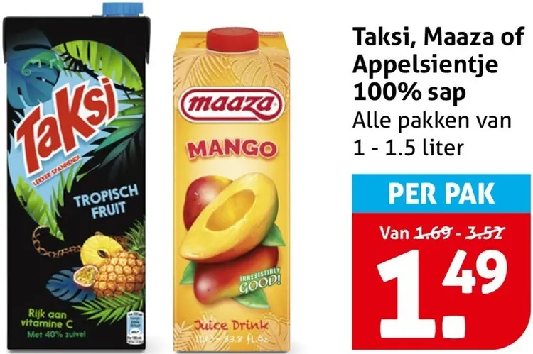 Aanbieding: Taksi, Maaza of Appelsientje 100% sap