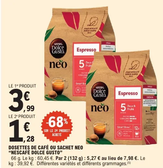Offre: Dosettes de café ou sachet neo