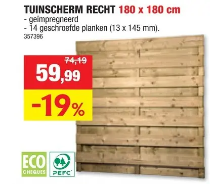Promotie: Cartri tuinscherm recht dichtgeschroefd 180x180 cm