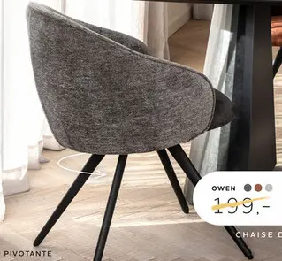 Offre: Owen, fauteuil 4-pieds - noir (ROB) - pivotant - tissu Calabria - cuivre