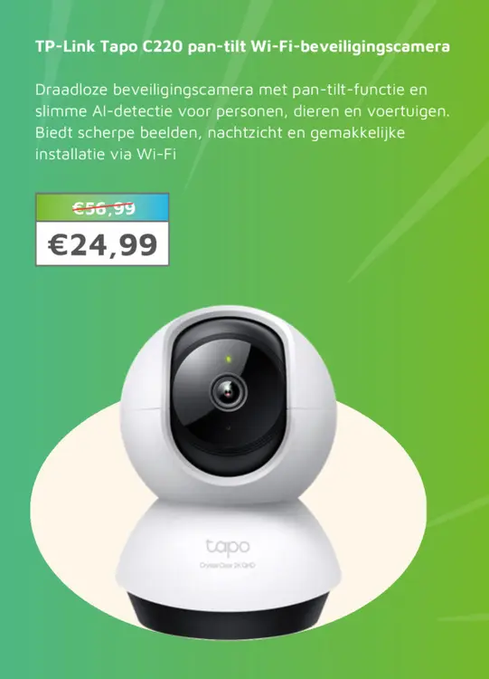 Aanbieding: TP-Link Tapo C220 pan-tilt Wi-Fi-beveiligingscamera