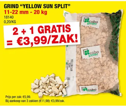 Promotie: Yellow Sun grind 11-22 mm 20kg lichtgeel