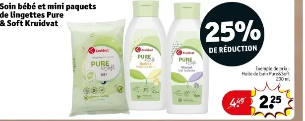 Offre: Soin bébé et mini paquets de lingettes Pure & Soft
