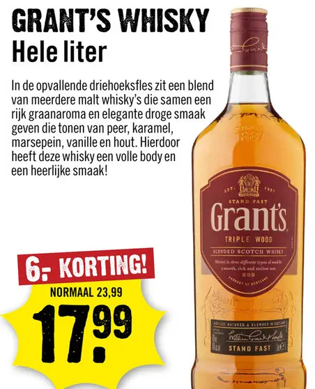 Aanbieding: Grant's Triple Wood blended Whisky 100 cl