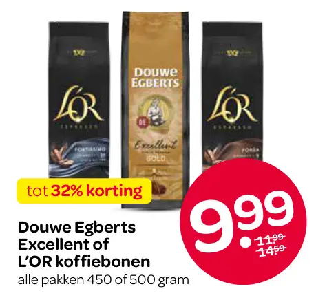 Aanbieding: Douwe Egberts Excellent of L'OR koffiebonen