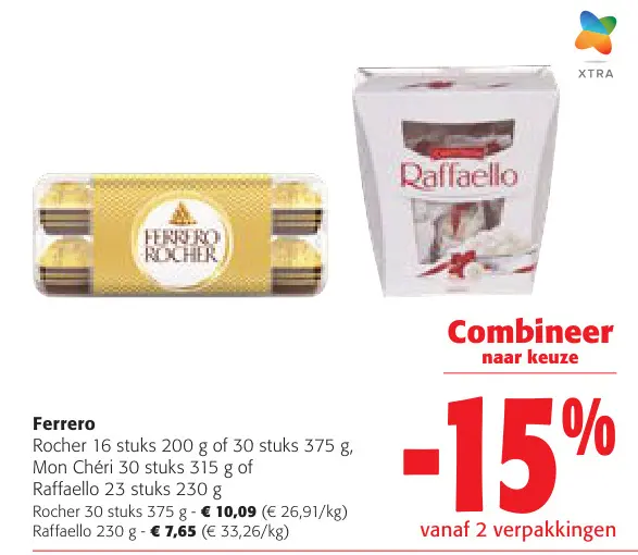Aanbieding: Ferrero Rocher, Mon Chéri, Raffaello