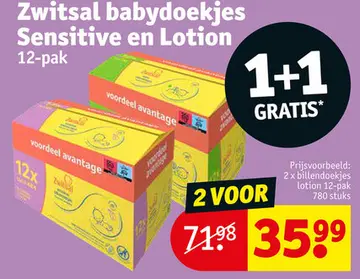 Aanbieding: Zwitsal babydoekjes Sensitive en Lotion