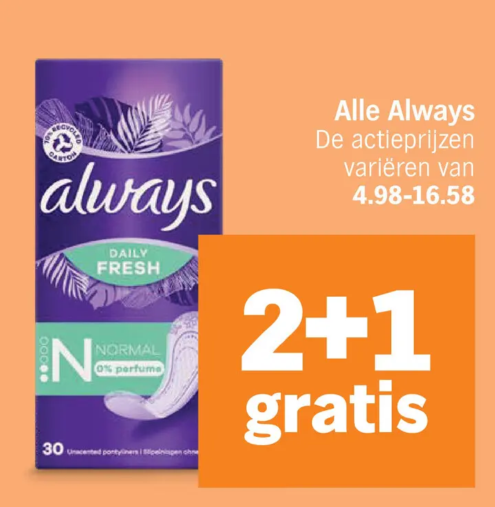 Aanbieding: Always Daily Fresh Normal Unscented Pantyline
