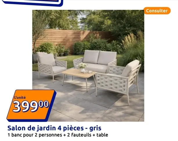 Offre: Salon de jardin 4 pièces - gris